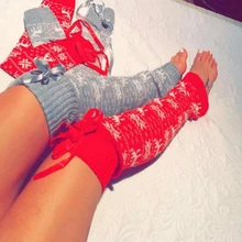 Женские вязаные длинные облегающие легинсы с бантиком и оленем для девочек; носки; сапоги-чулки; Новинка