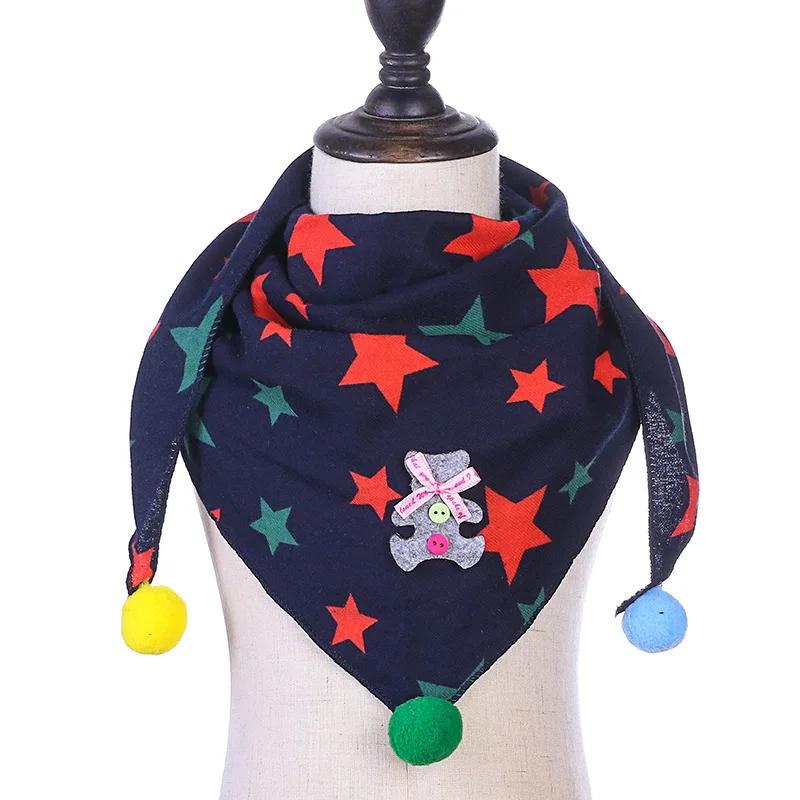 Милый детский шарф с рисунком снеговика, звезды, цветов, Детский Теплый ветрозащитный нагрудник для мальчиков и девочек, треугольный шарф с помпонами - Цвет: C1
