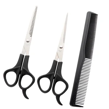 

3 Sets Hairdressing Scissor Teeth Scissor Flat Scissor Plastic Hair Comb Hair Cutting Scissors Black