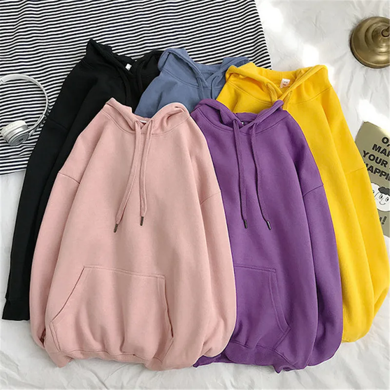 

Fashion Solid Color Women Hoodies 2020 Winter Autumn Pullovers Casual Hooded Sweatshirts Fleece Female Plus Size Hoodie Tops New