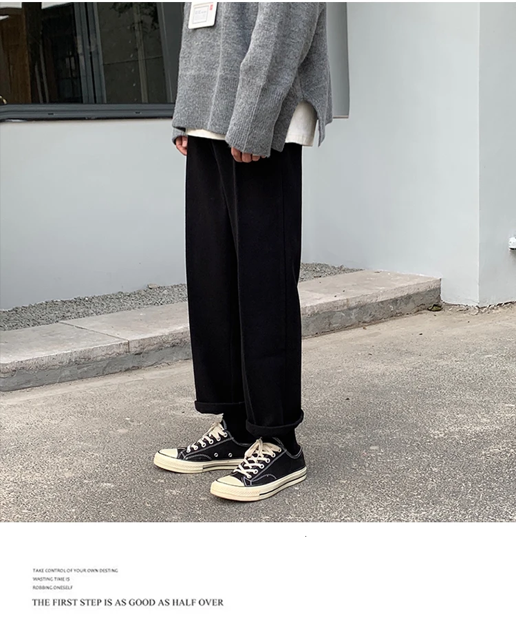 Autumn And Winter Woolen Pants Men's Fashion Solid Color Straight Casual Pants Men Streetwear Wild Loose Dress Pants Male M-5XL