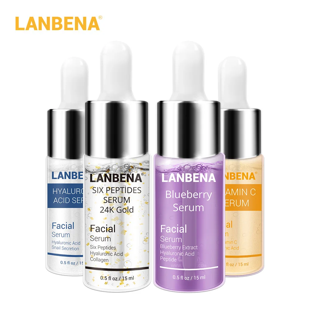 4 шт LANBENA черника+ Гиалуроновая кислота+ витамин С+ 24K золото шесть сыворотка с пептидами омолаживающие пятна Отбеливание Увлажняющий уход за кожей - Вес нетто: Set 1