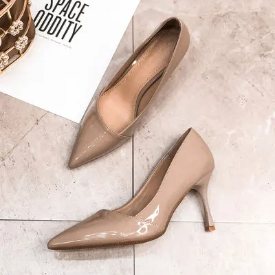 

2019 spring and autumn new nude color French girl high heels female pointed stiletto single shoes wild professional work women's