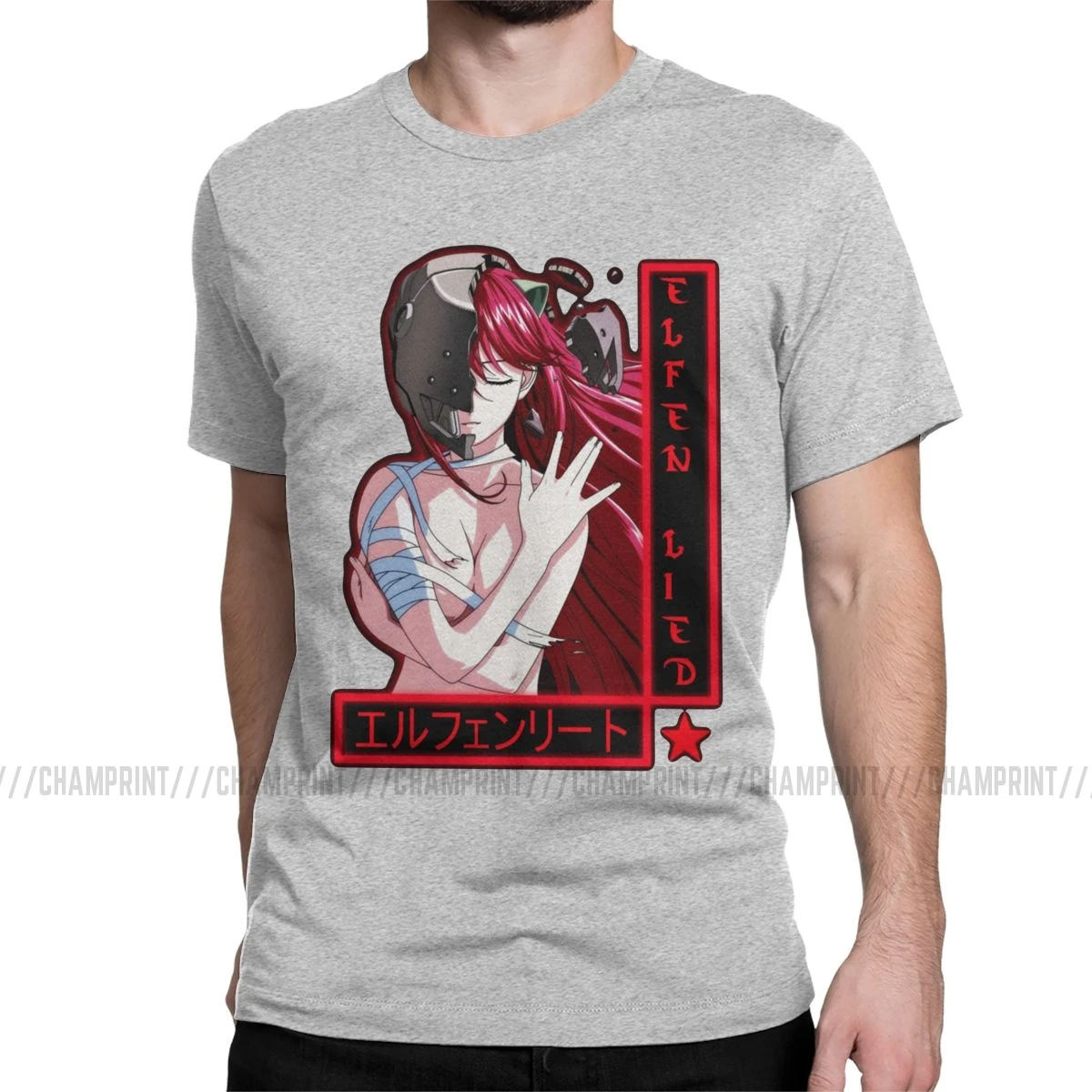 Elfen Lied Lucy Мужская футболка Аниме Манга кровавая девушка Nyu Yuka Уникальные футболки короткий рукав круглый вырез Футболка хлопок подарок Топы - Цвет: Серый
