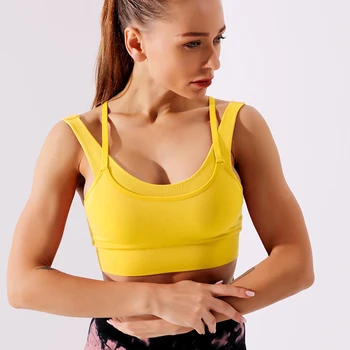 

Imlario 2 IN 1 Ftiness Bra Seamless Athletic Top Adjustable Strap Push Up Workout Brassiere High Impact Gym Sports Brallet