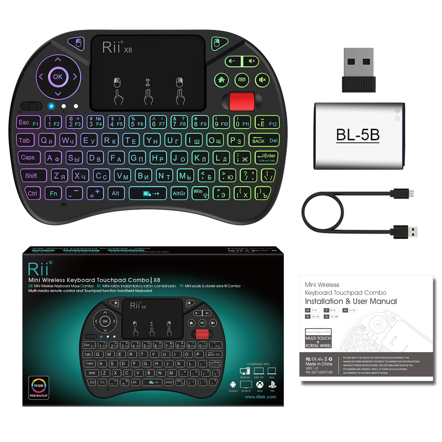 inglês russo português 2.4g ar mouse touchpad