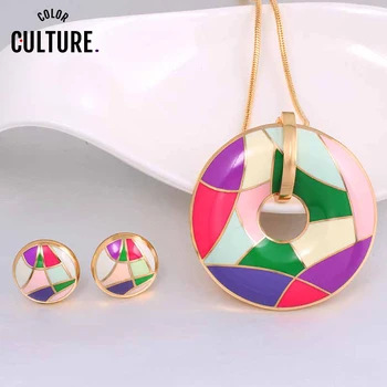 

Vintage Jewelry Sets Colorful Gold-color Classic Enamel Jewelry Set for Women indian jewelry Round Pendant Earring