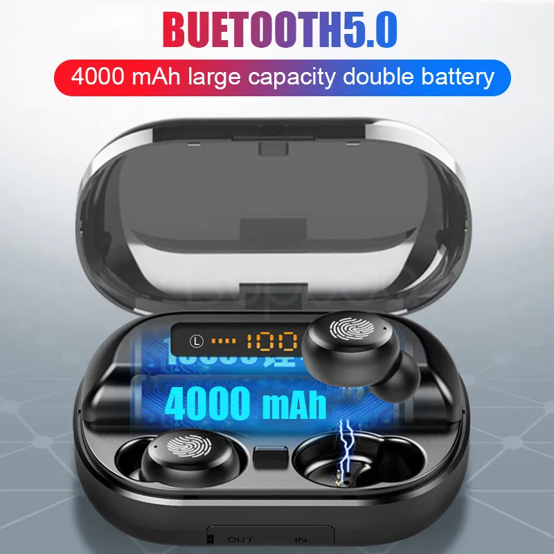 4000 мАч TWS Bluetooth наушники 5,0 9D стерео беспроводные наушники сенсорное управление IPX7 водонепроницаемые беспроводные наушники внешний аккумулятор