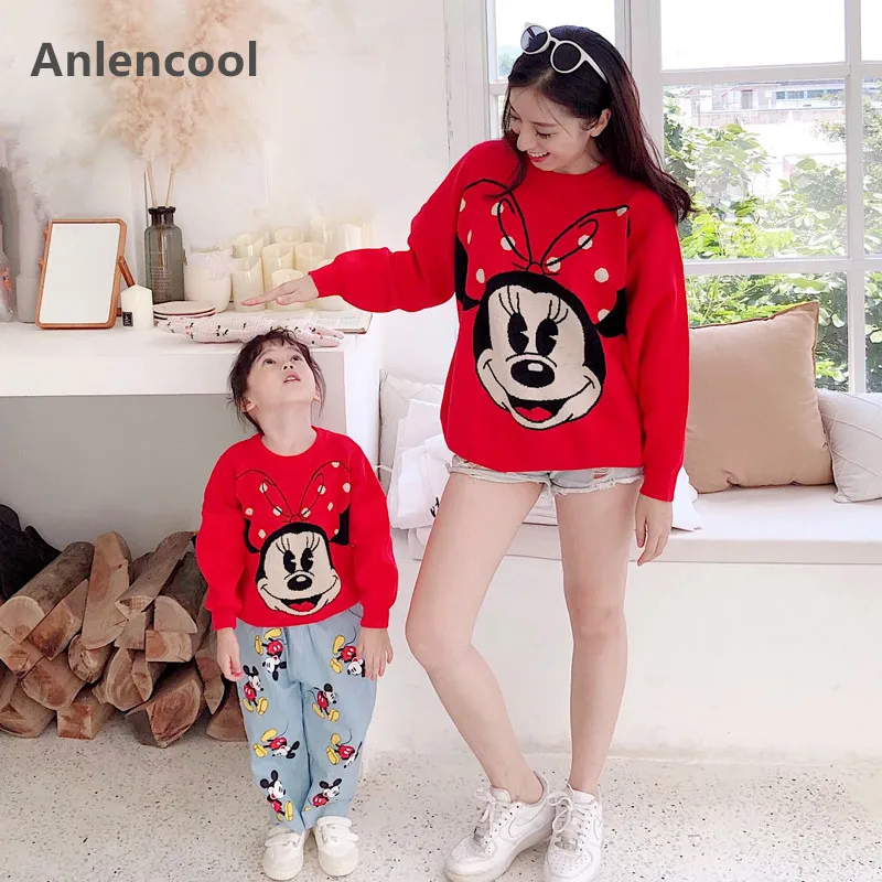 Anlencool/Новая детская одежда с Минни для мальчиков и девочек свитер с героями мультфильмов для детей и родителей Детский свитер