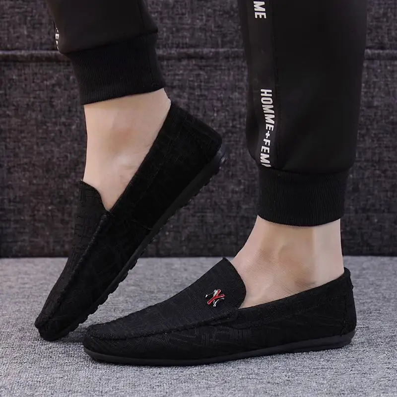 

Hot Selling Linen Net Grant Moccosins Men's Social Lively Fella Driving Teenager Practice Driving Canvas Shoe