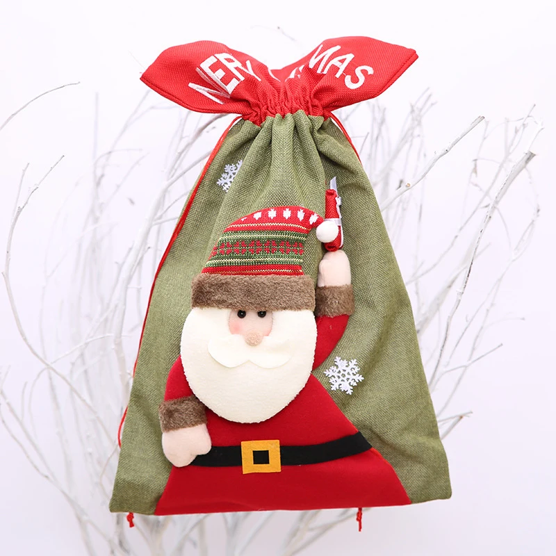 

Three-dimensional Linen Christmas Gift Candy Bag Santa Claus Pack Xmas Decor Gift Bag For Festival Decoration