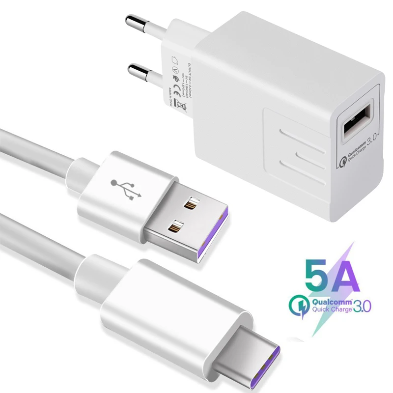Зарядное устройство QC 3 0 USB для Samsung A90 A70 A50 A7 2018 A8 2019 S8 S9 S10 Note 10 9 8 5A Type C|Зарядные
