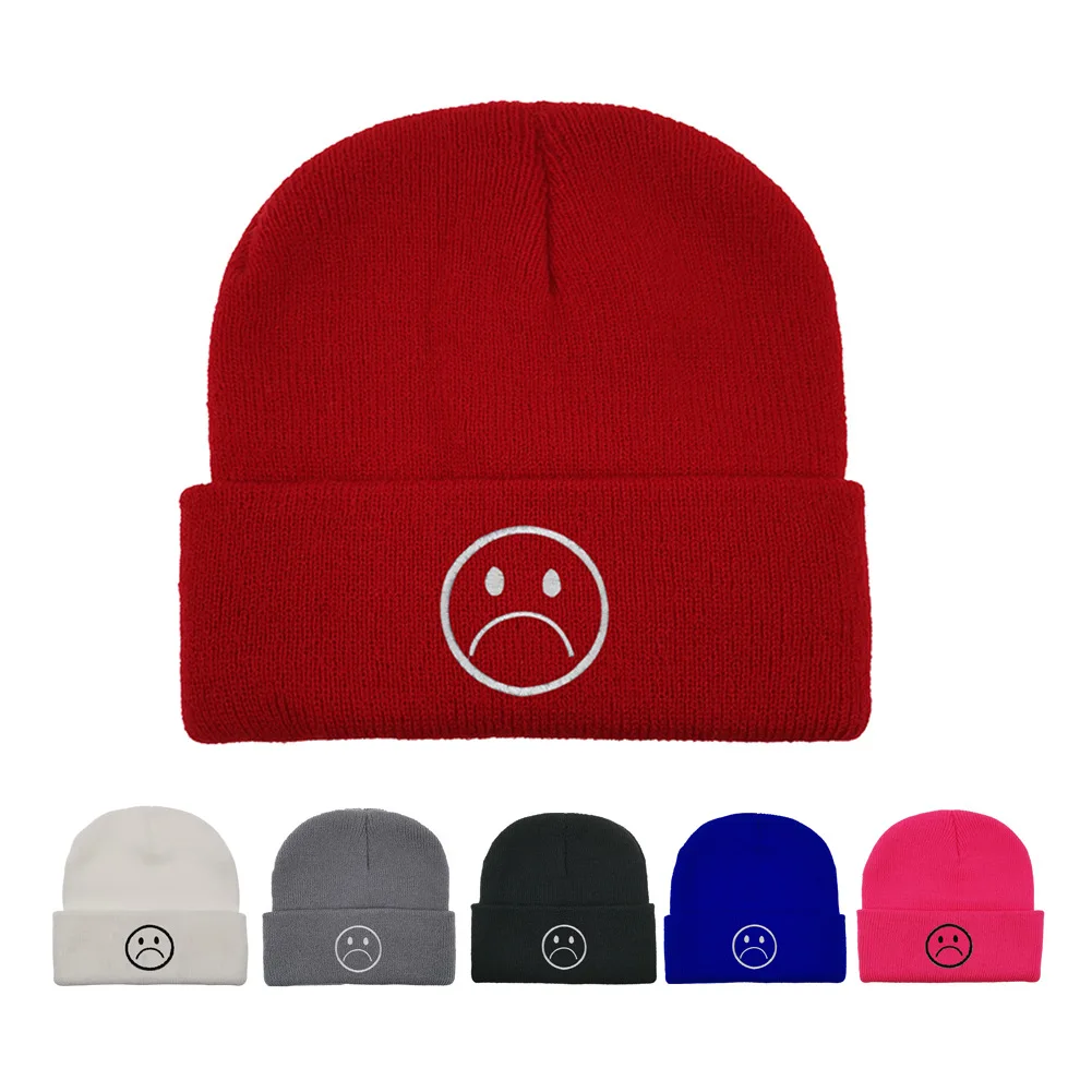 

Knitted Hat Crying Face Embroidered Knitted Hat Expression Knitted Hat Customizable Knitted Hat Logo DIY Manufacturers Wholesale