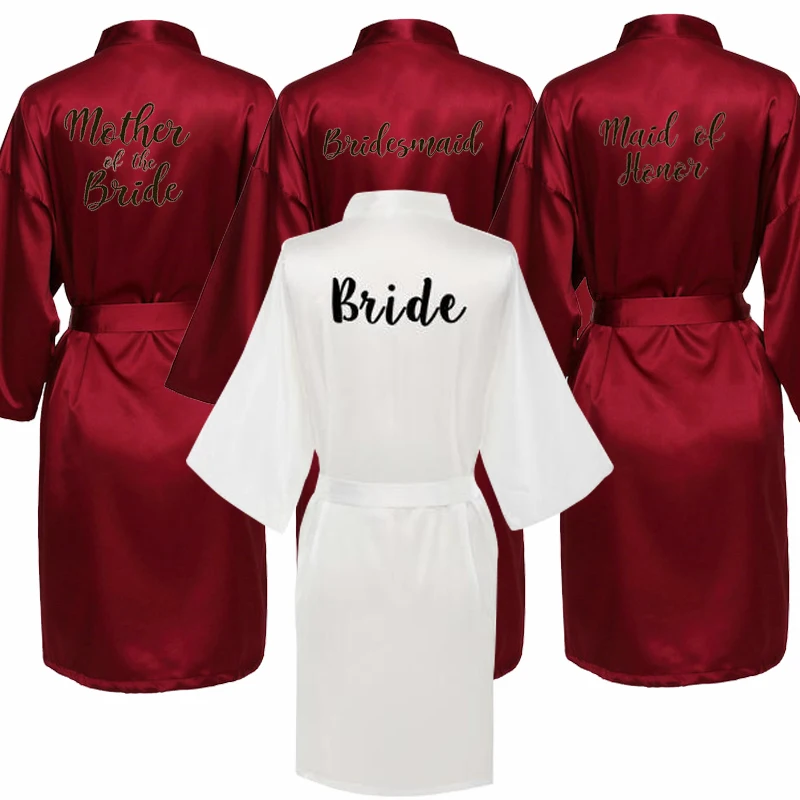 

Burgundy new bride bridesmaid robe mother sister of the bride wedding gift bathrobe kimono satin robes 001