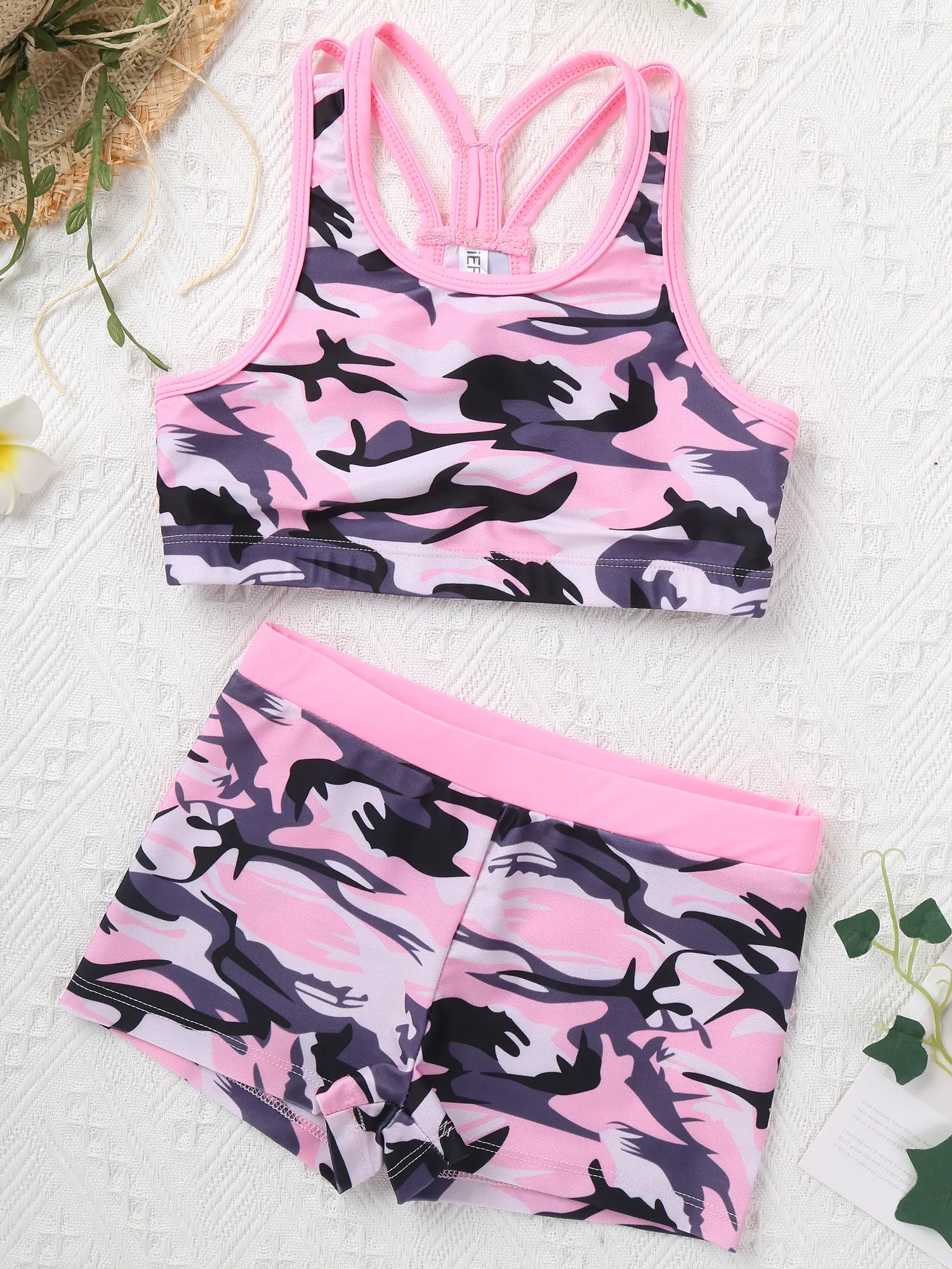Kids Sports Suit 2Pcs Girls Swimsuit Summer Tanks Bra Shorts Set