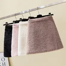 Бархатная трикотажная женская юбка, Saia, осень и зима, юбки с высокой талией, женская теплая однотонная трапециевидная мини-юбка, Jupe Femme Q2071