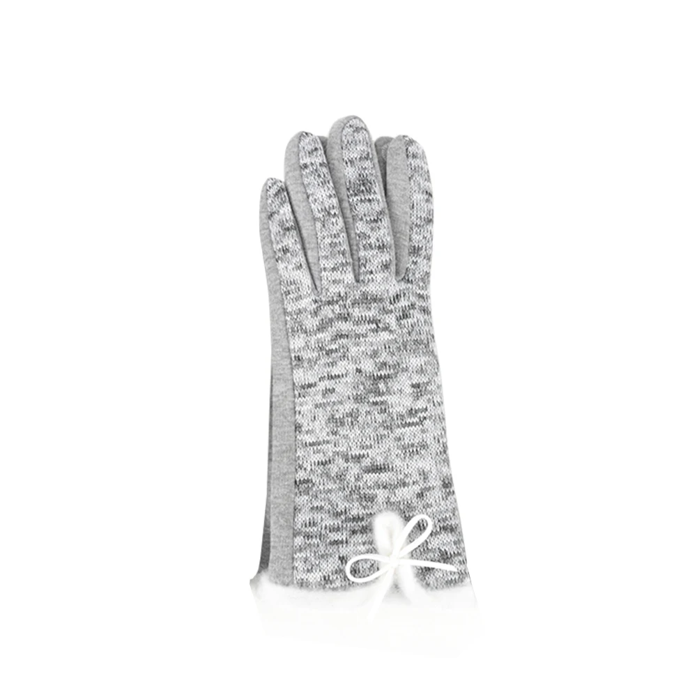 light grey Женские зимние хлопковые Шерстяные Перчатки Элегантные Осенние теплые белый плюш бант рукавицы из кашемира Guantes утолщение полный палец перчатки - Цвет: light grey