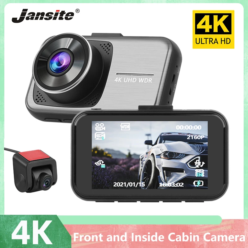 US $56.49 Jansite Dash Cam 4K Front and Inside Cabin Rear camera Registrator Touch Screen Gsensor Hidden Camera Recorder 2160P Car DVR