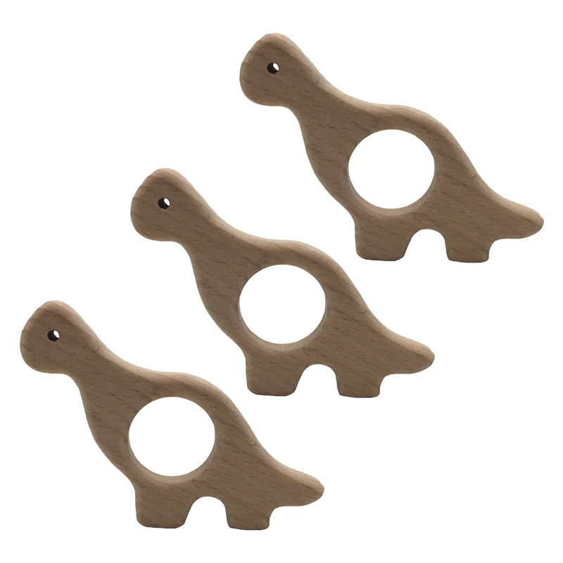 

DIY Jurassic Animals Dinosaur Shape Baby Wooden Teether Food Grade Beech Pacifier Chain 3C Certification Wood Baby Teether Toys