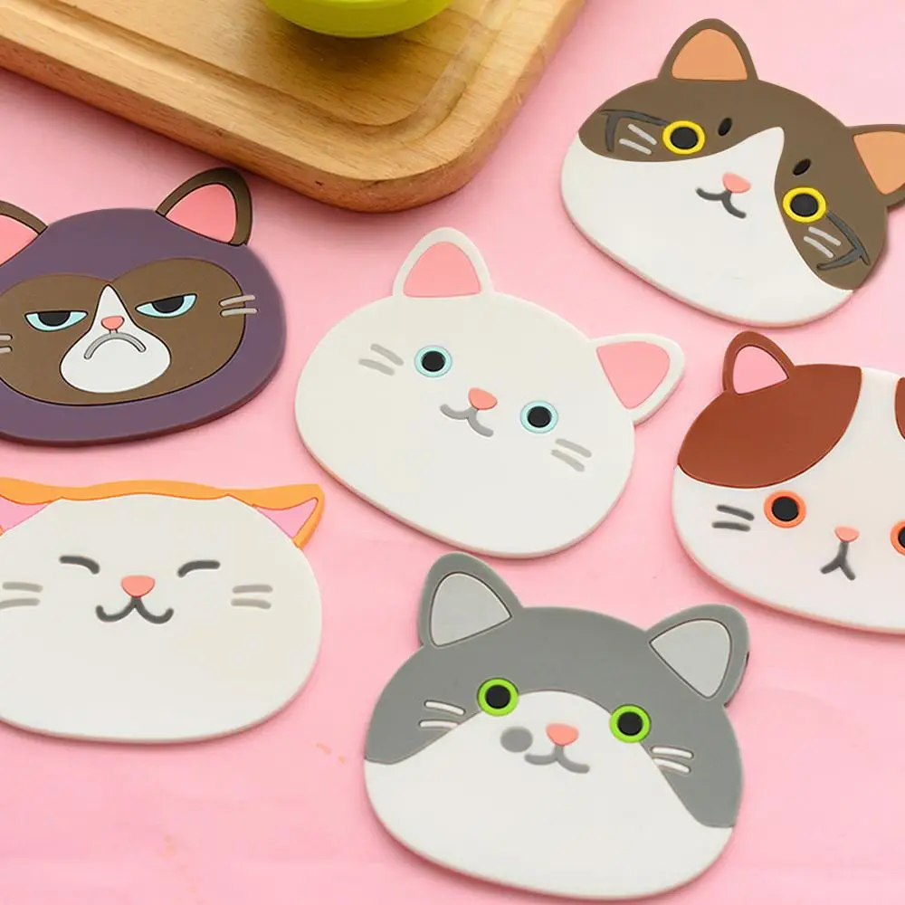 

Home Decoration Coaster Vrey Cute Cat Shape Silicone Cup Pad Pattern Silicone Insulation Placemat Coaster Cup Bowl Mat Lovely