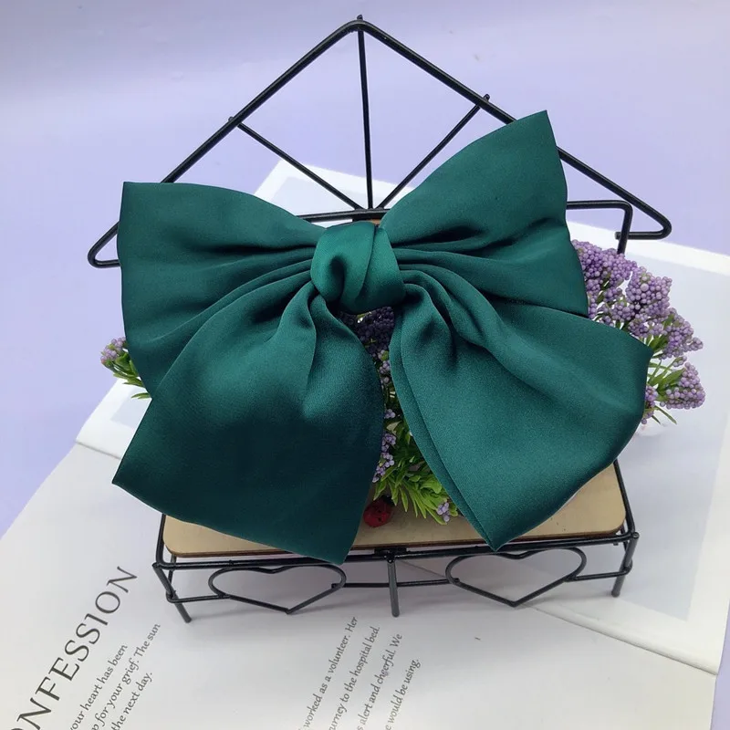 dark green Модная шпилька с большим бантом, мягкие шифоновые Заколки для женщин и девушек, атласная Модная дамская заколка для волос, заколка для волос, аксессуары для волос - Цвет: dark green