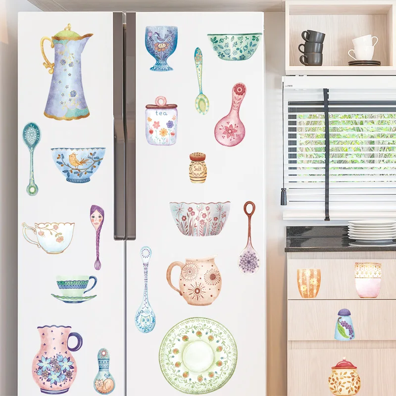 

Tableware Logo Wall Stickers Kitchen Refrigerator Home Decor Cabinet Stickers Waterproof Self Adhesive Wallpaper Murals