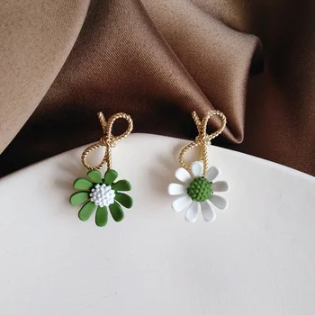 

Korean Simple Fresh Metal Texture Cute Bow Flower Dangle Earrings Fashion Sweet Girl Women Jewelry Accessories