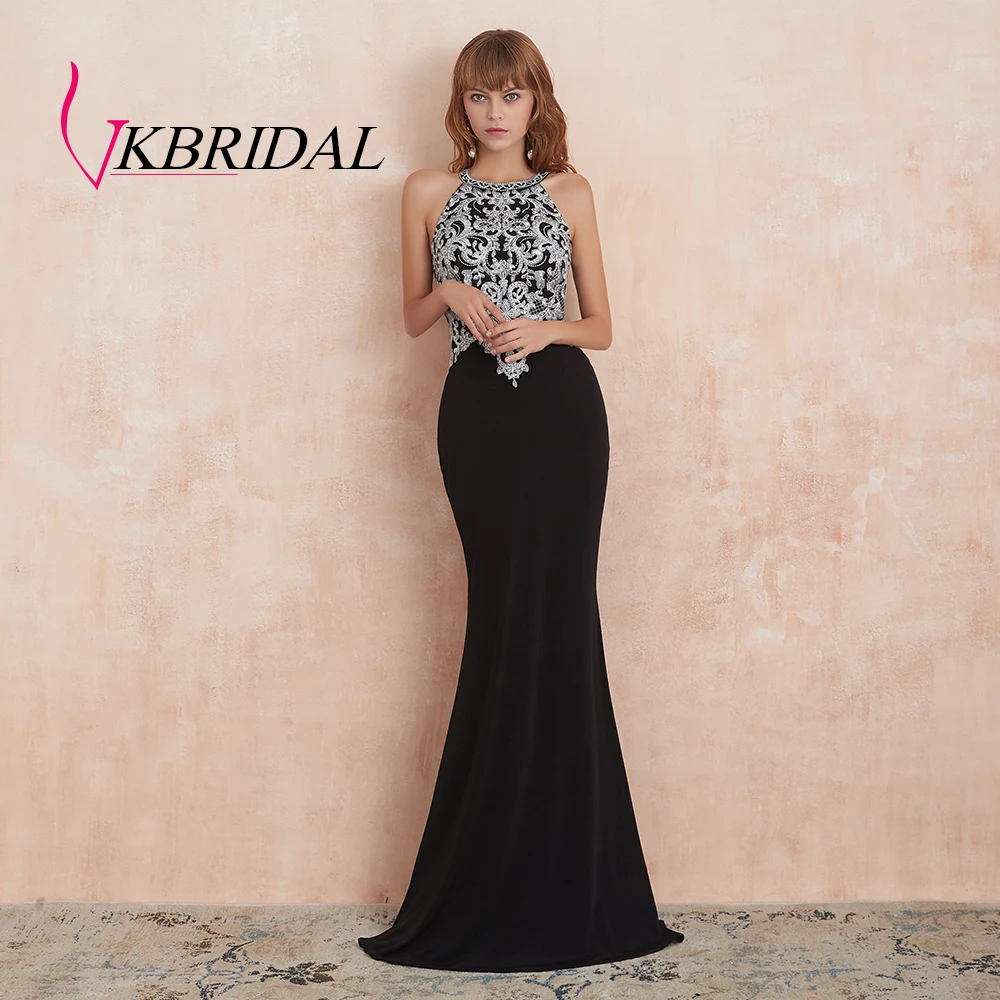 VKBRIDAL великолепные черные вечерние платья новые атласные кружевные Формальные длинное платье русалки для выпускного