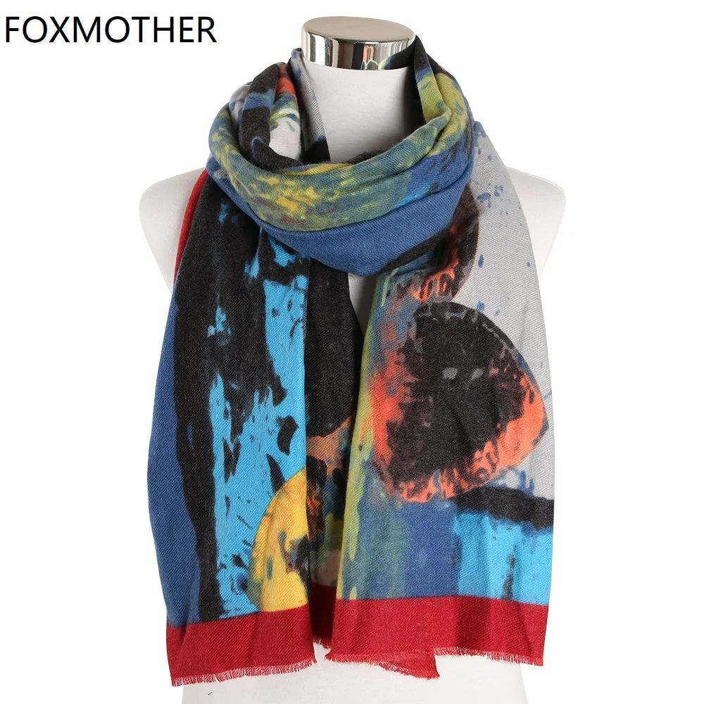 FOXMOTHER, Зимняя женская накидка, шаль, платок, для женщин, многоцветная, граффити, кисточка, кашемировый шарф, Sjaals, платок, Echarpe Femme, для мужчин и женщин
