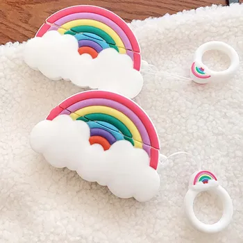 

Cartoon Cloud Rainbow Earphone Case For Airpods Pro Silicone Cover Wireless Headset Protective Shell With Ring