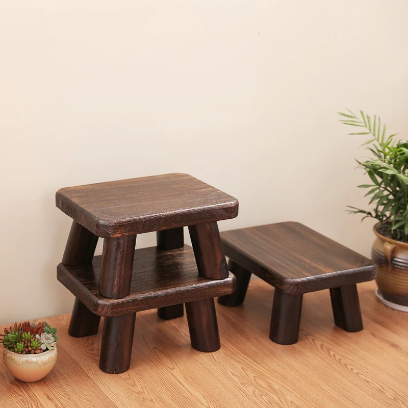 Прямоугольный японский античный деревянный табурет из дерева павловнии