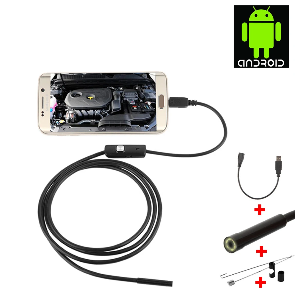 유연한 내시경 카메라, IP67 방수 USB 안드로이드 검사 보어스코프 카메라, 전화 PC용 6 LED 내시경 카메라, 2 계량기, 5.5mm