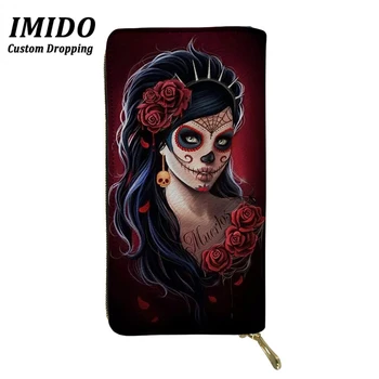 

Sugar Skull Girl and Rose Print Women Wallets Long Leather Purse for Female Zipper Card Holder Clutch Bags carteira 2019