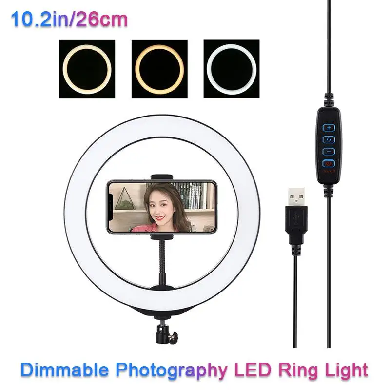 

10 Inch Video Light Dimmable LED Selfie Ring Light 26cm USB Ring Lamp Photography Fill Light With Tripod Stand To Make Youtube