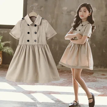 

Girls Formal Dress Boutique Cotton Teeanger Fashion A- Line Dresses Shirt Collar Children Spring Summer Princess Costume
