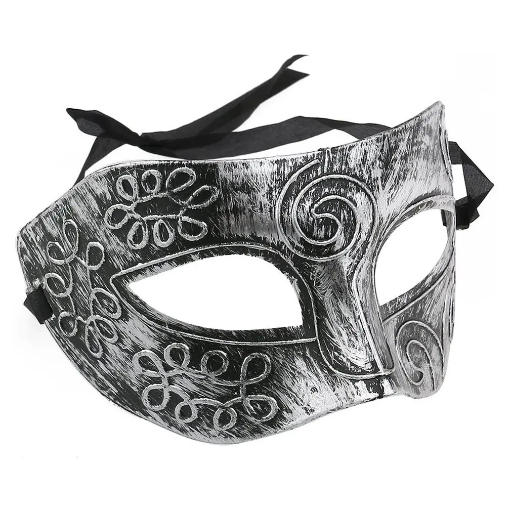 

Vintage Halloween Mask Ancient Rome Male Bronze Flat Head Carved Masquerade Party Props Decroation Ancient Silver