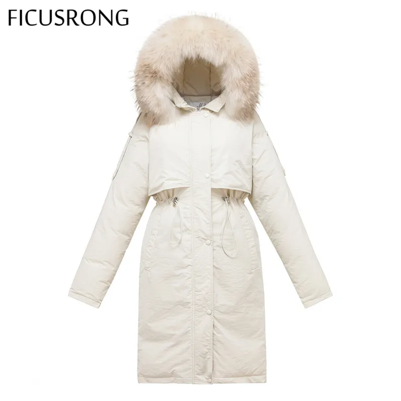 

FICUSRONG Casual Womens Winter Jacket Coat Long Fur Collar Warm Thicken Jacket Women Hooded Parka