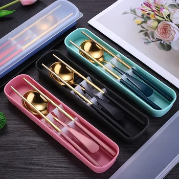 

Online Stainless Steel Portable Tableware Set Gift Korean Style Students Fork Spoon Chopsticks