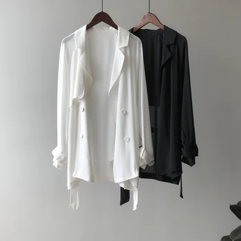 

2020 Women Casual Thin Coat Turn Down Collar Women Coat Long Sleeve Summer Office Style Chiffon Blazer Casaco Feminino Outwear