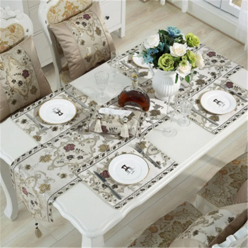 

BEI European luxury modern table runner silk like embroidered Tablecloth cushion Dinner Mats suit pillowcases seat home decorate