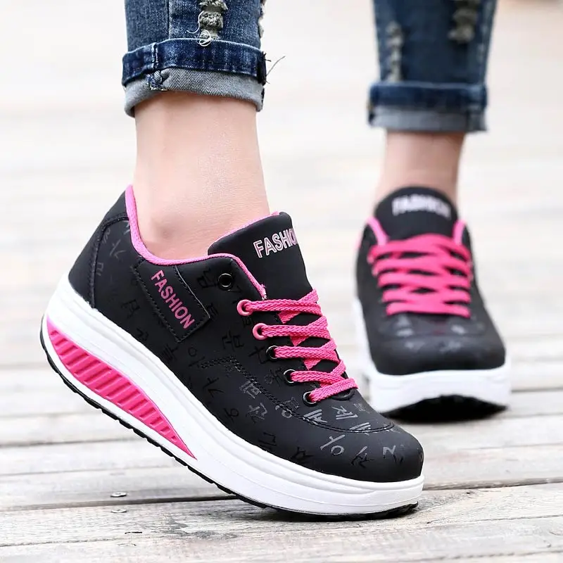 

Pu leather casual shoes woman lace-up waterproof women sneakers 2019 wedges sneakers women platform shoes woman tenis feminino