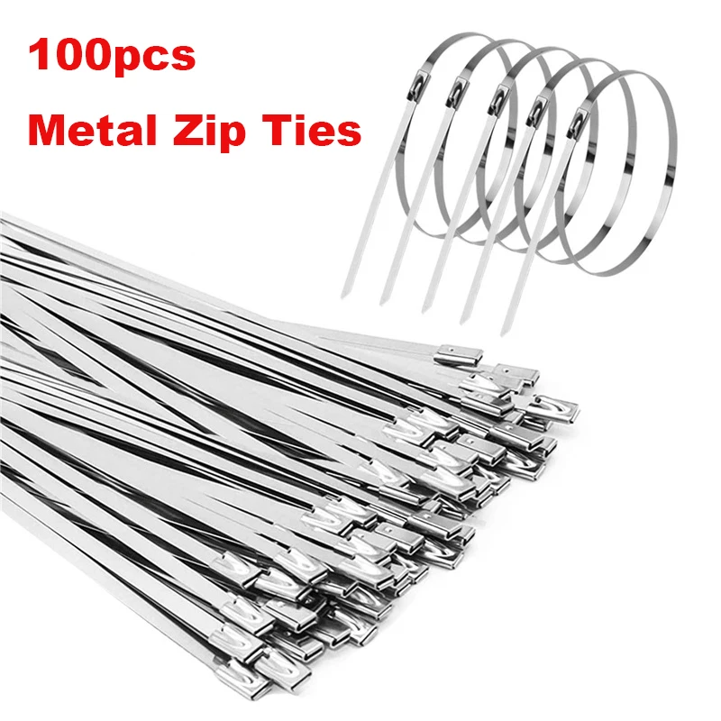 10pcs Chrome 12" Stainless Steel Header Wrap Straps Self Locking Cable Zip Ties 