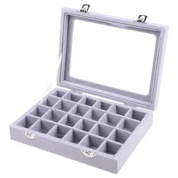 

24 Grids Velvet Jewelry Tray Case Ring Stud Earring Necklace Trinket Organizer Display Storage Box