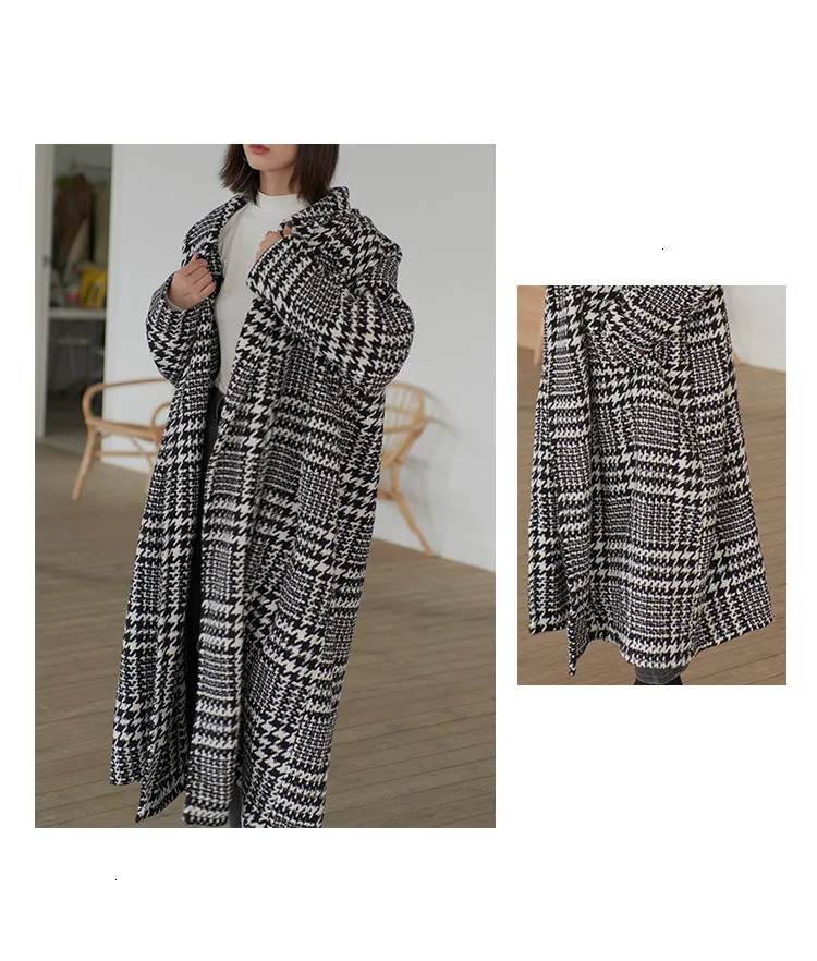 TVVOVVINLoose Fit Black Plaid split, шерстяное пальто большого размера, парки, новинка, длинный рукав, женская мода, Осень-зима 1587
