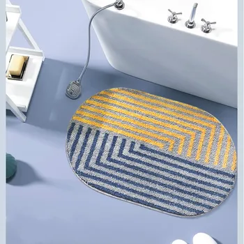 

Bathroom Mat Modern Simple Blue Geometric Stripe Soft Carpet Absorbent Slip-resistant Pad Kitchen Door Floor Mats Artistic Decor