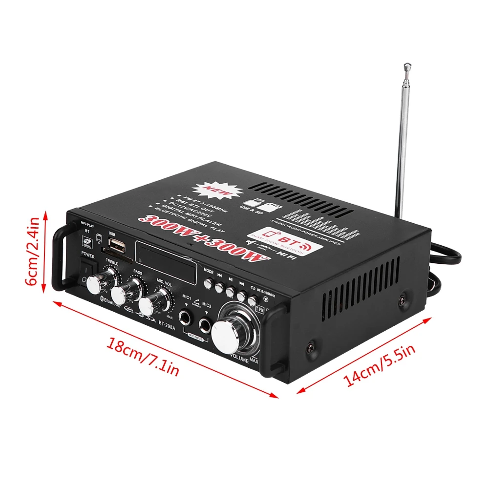 12 В/220 В Bluetooth 2CH lcd дисплей Цифровой Hi-Fi аудио стерео усилитель мощности bluetooth fm-радио автомобильный домашний с пультом дистанционного управления