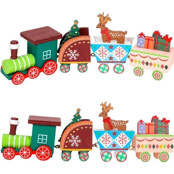 

Wooden Train Christmas Ornament Gift Christmas Train Set Wooden Train Model Vehicle New Year Christmas Children's Toys