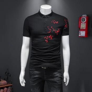 

2020 Fashion Turndown Collar Polo Men's Short Sleeve Polos Summer Embroidery Flower High Quality Mens Clothes Trend Polo Shirt