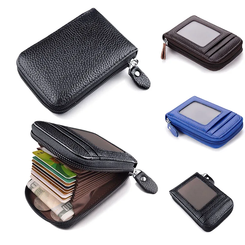 Мужской кошелек держатель для кредитных карт из натуральной кожи RFID блокирующий карман на молнии Тонкий