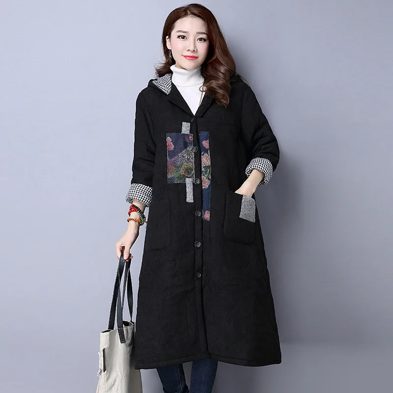 

Photo Shoot 2018 Autumn And Winter New Products Retro National Wind Mid-length Loose-Fit Long-sleeved Coat Thick WOMEN'S Dress